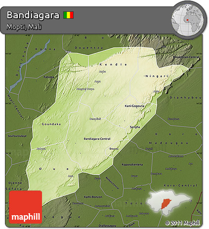 Physical Map of Bandiagara, darken