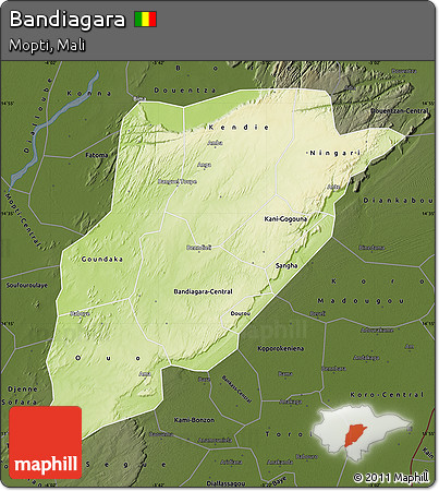 Physical Map of Bandiagara, darken