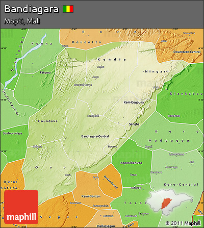 Physical Map of Bandiagara, political shades outside