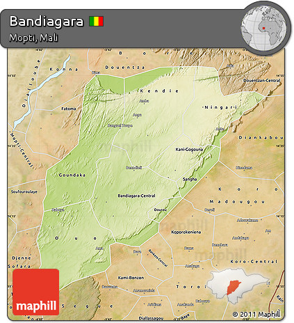 Physical Map of Bandiagara, satellite outside