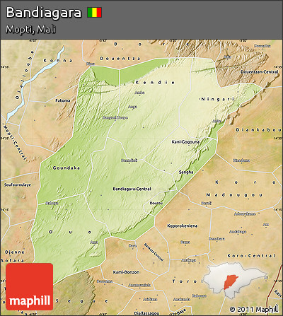 Physical Map of Bandiagara, satellite outside