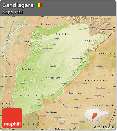 Physical Map of Bandiagara, satellite outside