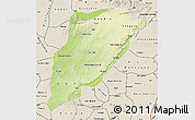 Physical Map of Bandiagara, shaded relief outside