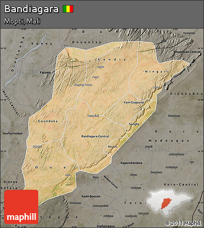 Satellite Map of Bandiagara, darken, semi-desaturated