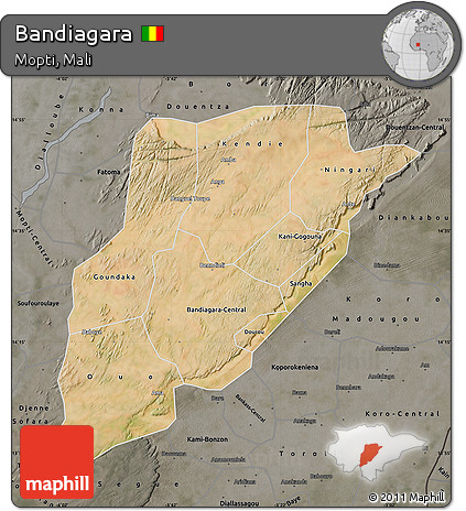 Satellite Map of Bandiagara, darken, semi-desaturated