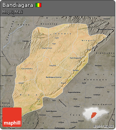 Satellite Map of Bandiagara, darken, semi-desaturated
