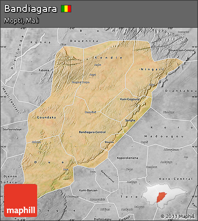 Satellite Map of Bandiagara, desaturated