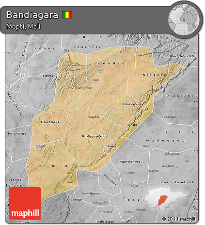 Satellite Map of Bandiagara, desaturated