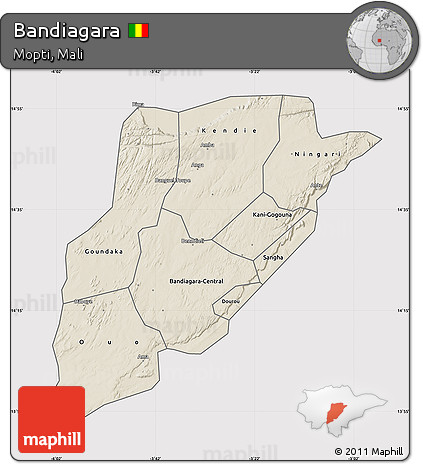 Shaded Relief Map of Bandiagara, cropped outside