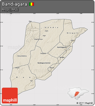 Shaded Relief Map of Bandiagara, cropped outside