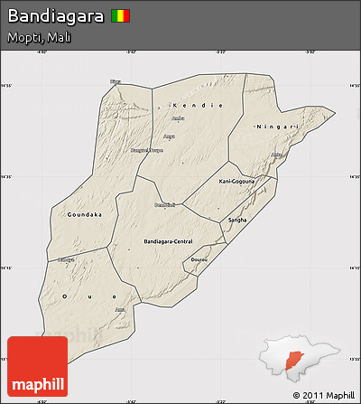 Shaded Relief Map of Bandiagara, cropped outside