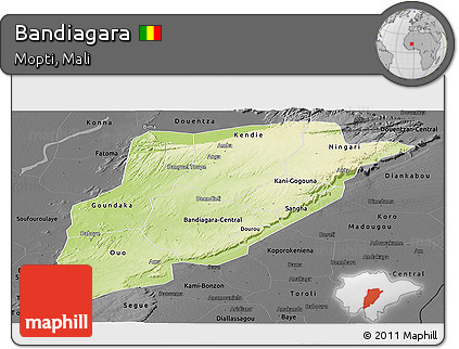 Physical Panoramic Map of Bandiagara, darken, desaturated