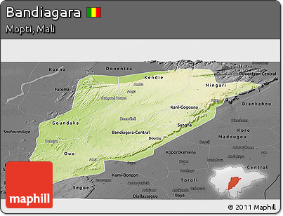 Physical Panoramic Map of Bandiagara, darken, desaturated
