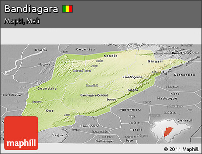 Physical Panoramic Map of Bandiagara, desaturated