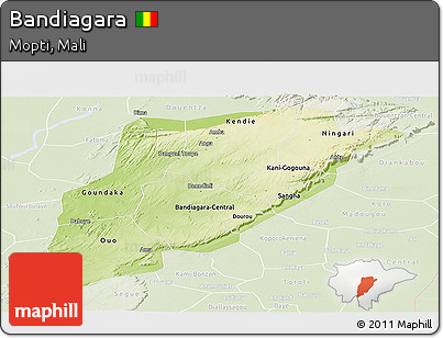 Physical Panoramic Map of Bandiagara, lighten