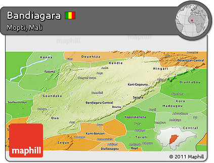 Physical Panoramic Map of Bandiagara, political shades outside
