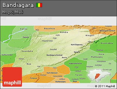 Physical Panoramic Map of Bandiagara, political shades outside