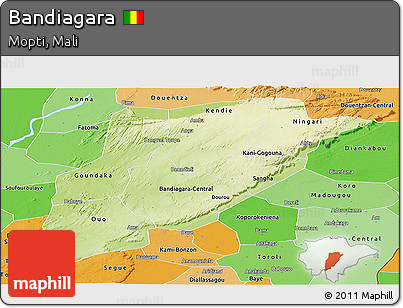 Physical Panoramic Map of Bandiagara, political shades outside