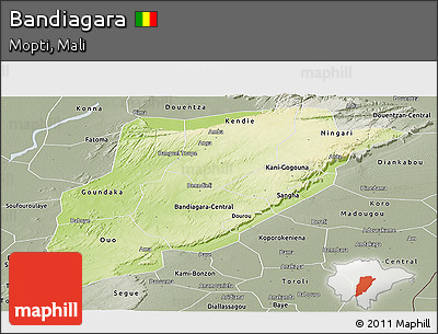 Physical Panoramic Map of Bandiagara, semi-desaturated