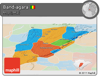 Political Panoramic Map of Bandiagara, lighten