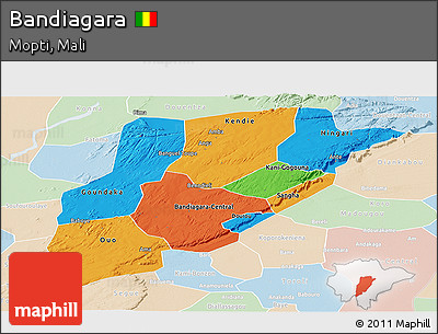 Political Panoramic Map of Bandiagara, lighten