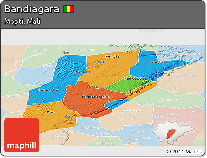 Political Panoramic Map of Bandiagara, lighten