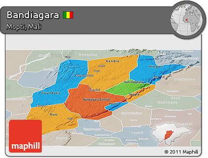 Political Panoramic Map of Bandiagara, lighten, semi-desaturated