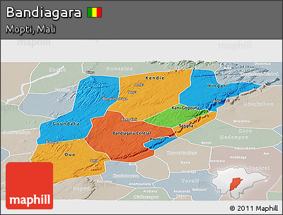 Political Panoramic Map of Bandiagara, lighten, semi-desaturated