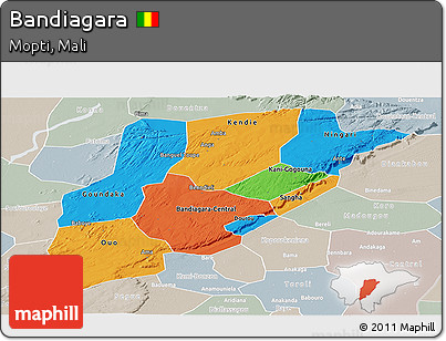 Political Panoramic Map of Bandiagara, lighten, semi-desaturated