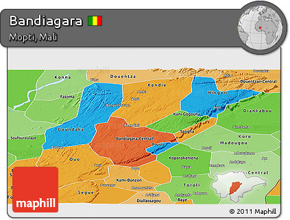 Political Panoramic Map of Bandiagara, political shades outside