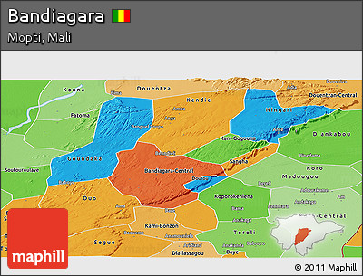 Political Panoramic Map of Bandiagara, political shades outside