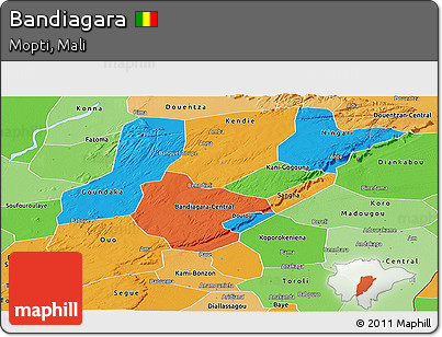 Political Panoramic Map of Bandiagara, political shades outside