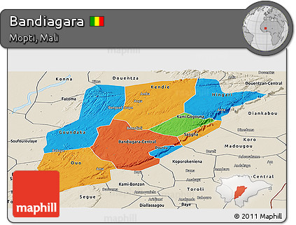 Political Panoramic Map of Bandiagara, shaded relief outside
