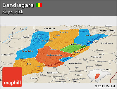 Political Panoramic Map of Bandiagara, shaded relief outside