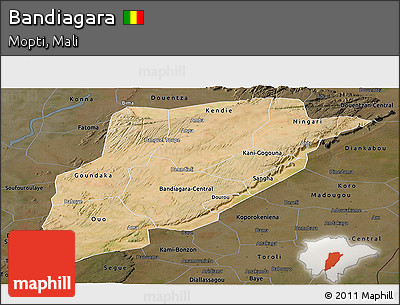 Satellite Panoramic Map of Bandiagara, darken