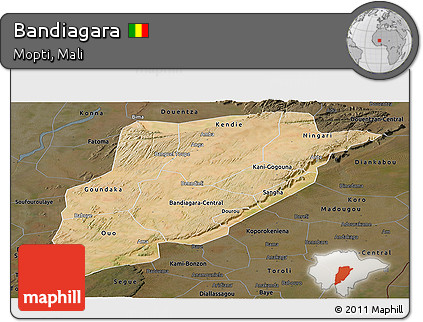 Satellite Panoramic Map of Bandiagara, darken