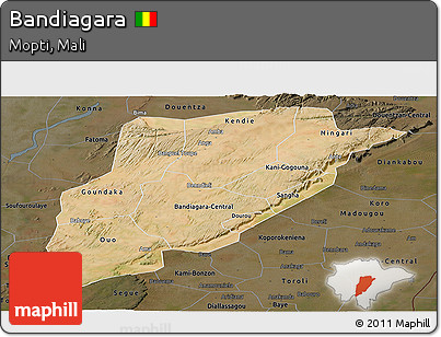 Satellite Panoramic Map of Bandiagara, darken