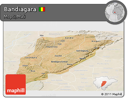 Satellite Panoramic Map of Bandiagara, lighten
