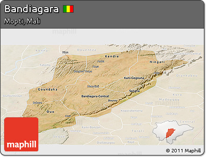Satellite Panoramic Map of Bandiagara, lighten