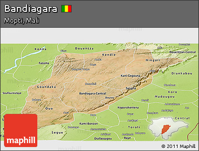 Satellite Panoramic Map of Bandiagara, physical outside