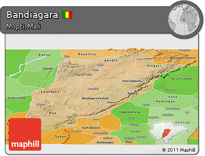 Satellite Panoramic Map of Bandiagara, political shades outside