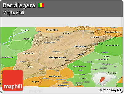 Satellite Panoramic Map of Bandiagara, political shades outside