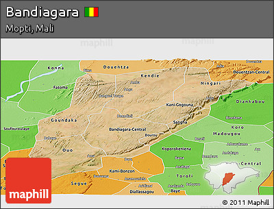 Satellite Panoramic Map of Bandiagara, political shades outside