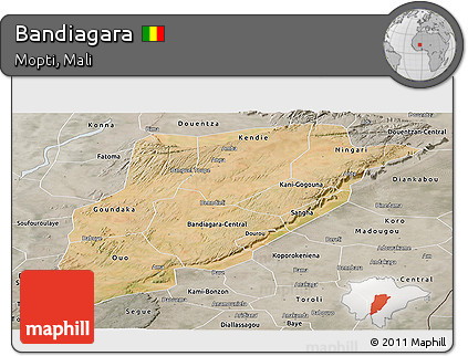 Satellite Panoramic Map of Bandiagara, semi-desaturated