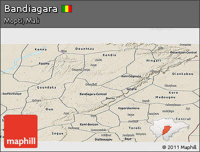 Shaded Relief Panoramic Map of Bandiagara