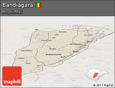 Shaded Relief Panoramic Map of Bandiagara, lighten
