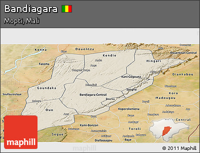 Shaded Relief Panoramic Map of Bandiagara, satellite outside
