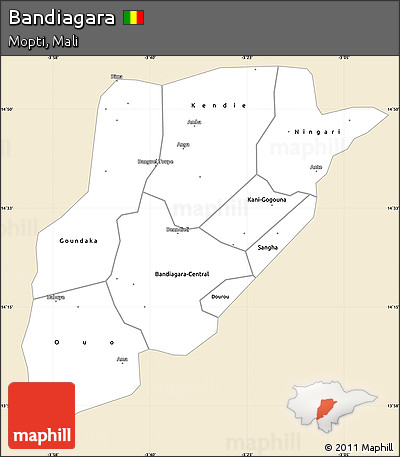 Classic Style Simple Map of Bandiagara, single color outside