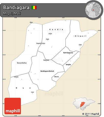 Classic Style Simple Map of Bandiagara, single color outside