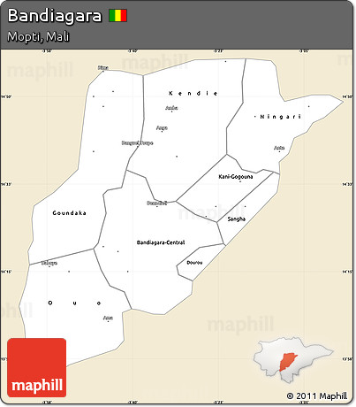 Classic Style Simple Map of Bandiagara, single color outside